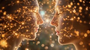 Two faces connected by network of light